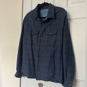 Lenoci | Navy Plaid Button-Up Overshirt Large